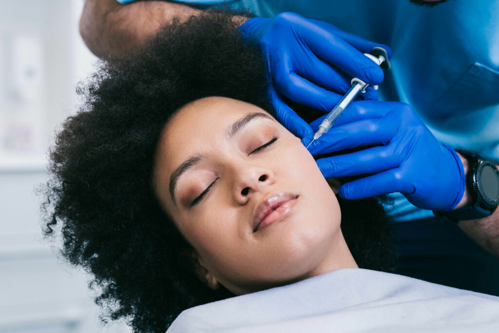Closed eyes Woman getting dermal Fillers Treatment | Sorelle Aesthetics in Orefield, PA